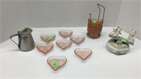 Pink Glass Heart Trinket Dish, Musical  Cat and