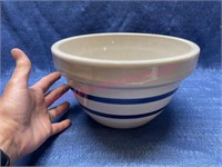 Blue stripe stoneware mixing bowl (Roseville OH)