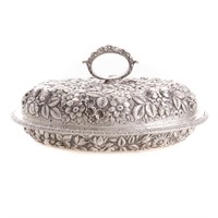 Fine repousse sterling covered vegetable dish