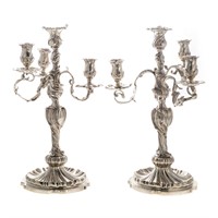 Pair Art Nouveau silver 4-light candelabra
