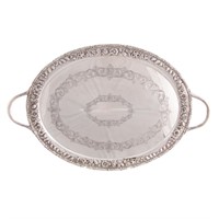 Kirk sterling silver waiter tray in Repousse