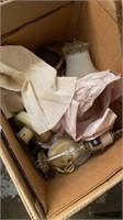 Lot of older lamps and parts, glass shades, etc