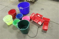 (5) Fence Feeders, Electric Water Pail, (5) Pails