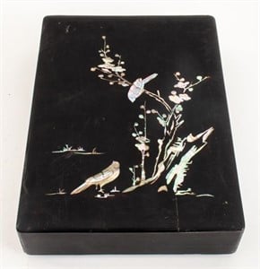 Chinese Abalone Inlaid Black Lacquer Box