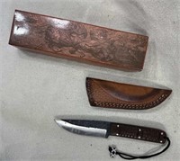 9" Knife Wooden Handle With Box And Sheath