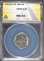 1936-S BUFFALO NICKEL ANACS MS-65