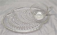 5 Federal Glass Snack Set Cup & Plates B