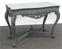 CONTINENTAL MARBLE-TOP PAINTED CONSOLE TABLE