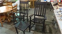 2 WOOD PAINTED PORCH ROCKERS & SMALL TABLE