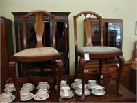 Pair of mahogany Queen Anne bedroom chairs with