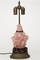 Chinese Carved Rose Quartz Urn Lamp