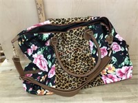 Floral and leopard print tote bag