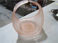 IMPERIAL GLASS PINK FROSTED SPLIT HANDLE BASKET