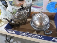 2 PC SILVER PLATE BUTTER DISH AND TEAPOT