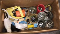 Box lot of hardware including lug nuts, wire,