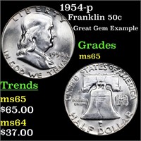 1954-p Franklin Half Dollar 50c Grades GEM Unc