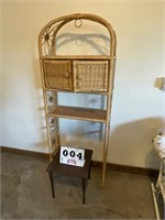 Wicker shelf unit, 72"X24" and small table