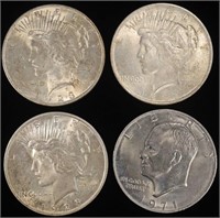 (3) 1923 PEACE DOLLARS  & (1) 1971-D IKE DOLLAR