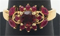 14k Gold Ring With Rubies & Red Stone