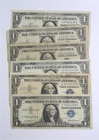 (6) SERIES 1957 $1 SILVER CERTIFICATES