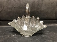 Vintage Cut Glass Basket with Feather Pattern