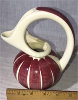 Pottery Pitcher Burgundy And White Stripe