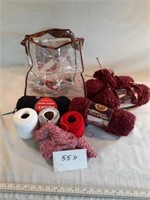 Bag of  knitting yarn and unfinished items