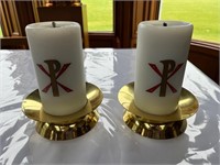 Pair of Brass Mounted Candles (20 cm H)