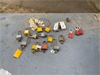 Assorted Locks. Keys, and lock out tag out clamps