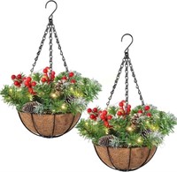 Christmas Baskets with LED  Set of 2  Green