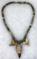Necklace with 3 Fossilized Mosasaur Tooth Pendants