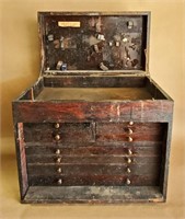 ANTIQUE HAND MADE WOOD MACHINIST TOOL BOX
