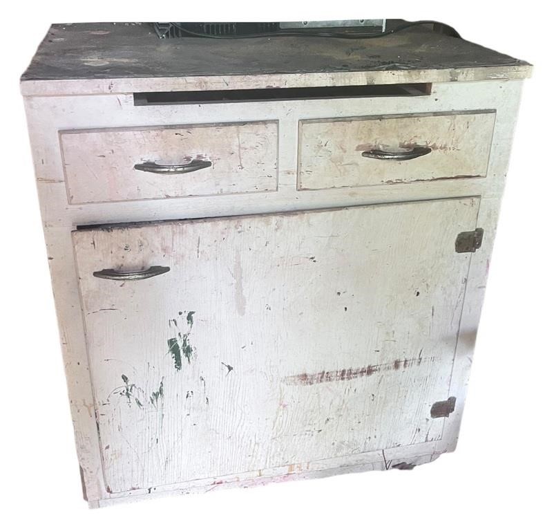 Wooden Utility Cabinet & Contents