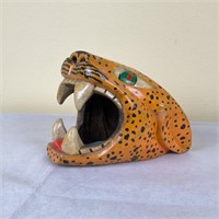 Carved Wood Hand Painted Tiger Head