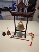 Wood & Brass temple bell replica & more. Living ro