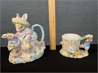 Fitz & Floyd Omnibus Rabbit Teapot & Cup