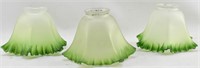 3 Frosted Glass Lampshades w/ Gradient Emerald Rim