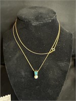 14k gold 36” chain w/ 14K Gold Pearl & opal drop