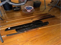 Billiard pool cues, one in case, extra case