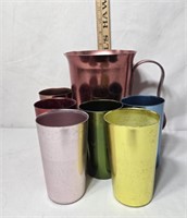 Vintage Aluminum Pitcher & Drinking Cups