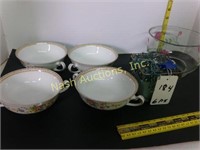 4 soup bowl, painted bowl, candle