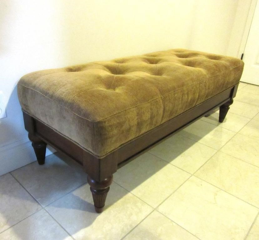 Carved Wood Padded Bench