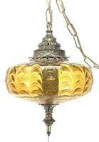 Vintage Amber Glass Globe Pendant Swag Lamp