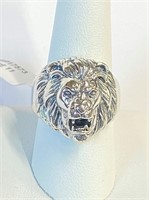 .925 Silver Solid Lion Ring Sz 11