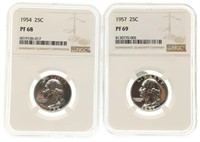 1954 & 1957 US WASHINGTON 25C SILVER COINS NGC