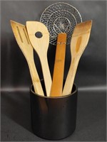 Black Utensil Holder, Wood Utensils