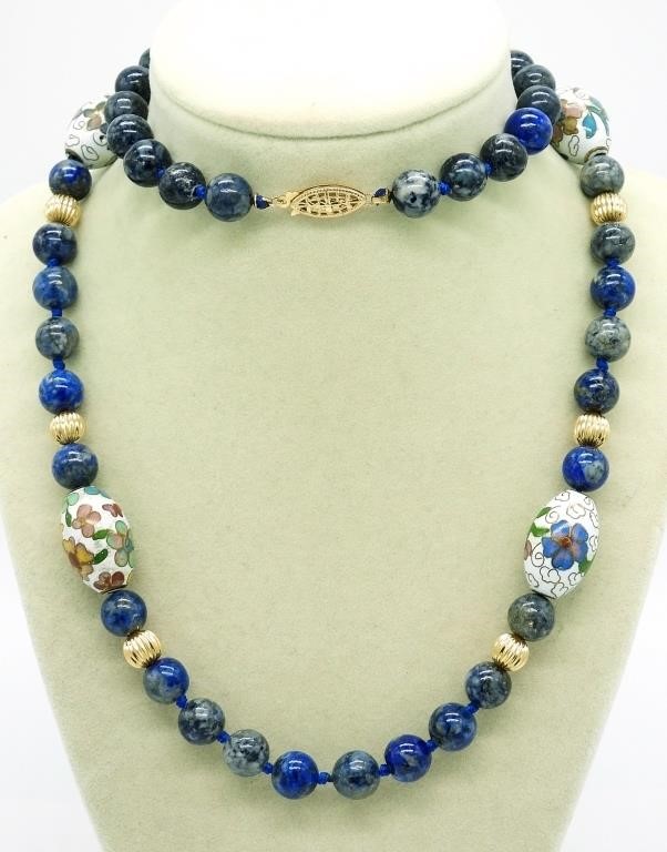 Cloisonne Beads & Lapis Lazuli Vintage Necklace