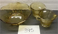 Vintage amber glass bowl & cups
