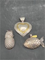 3 Sterling silver pendants