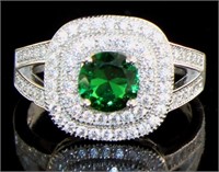 Cushion Cut 3.66 ct Emerald & White Topaz Ring